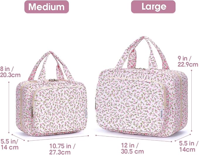 Narwey Travel Toiletry Bag for Women Large Hanging Makeup Bag Organizer Toiletries Bag for Full Size Essentials Accessories Cosmetics (Pink Flower (Large)) - Image 2