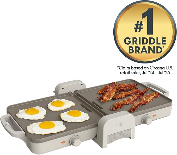 bella 10"x20" Fold and Store Griddle, Non-Toxic, Ceramic Coating, Oatmilk - Image 3