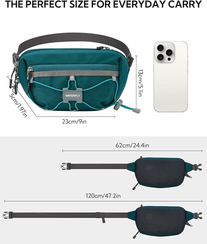 WATERFLY Small Fanny Pack RFID Blocking Travel Hiking Crossbody Waist Bag | Anti-theft design, Water resistant, Lockable zipper, Hidden rear pocket, Lightweight hip belt bag, EDC Running, Cycling, Gym - Image 3