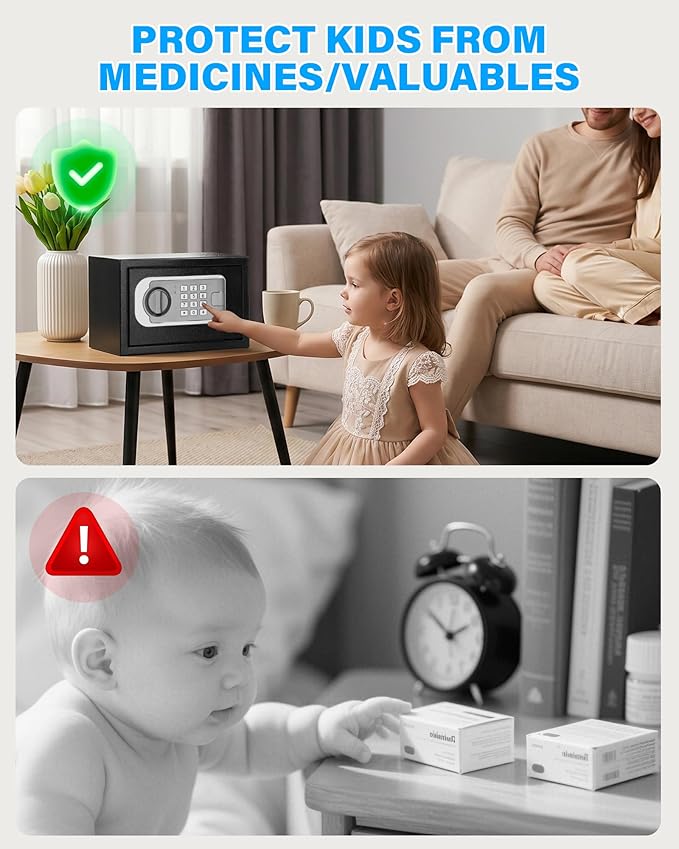 [UPGRADED] Small Safes for Home, 0.30 Cuft Mini Safe Box | with Fireproof Waterproof Bag, Digital Money Safe with Programmable Keypad Spare Keys, Security Cash Box for Money Valuables - Image 4