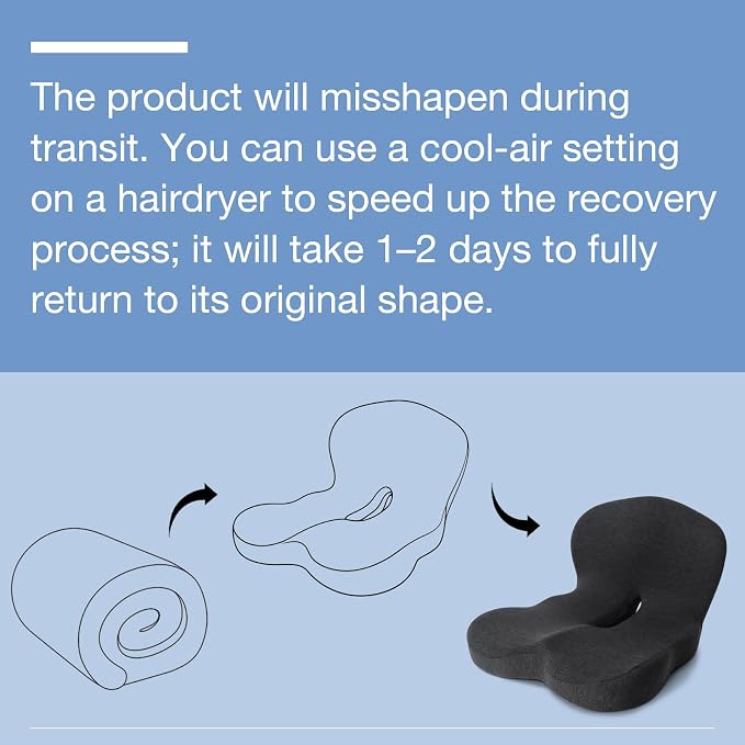 Memory Foam Seat Cushion, Chair Cushion for Office Chair, Car Seat, Relieving Pressure Tailbone Sciatica Back Pain for Long Sitting Office Workers, Car Drivers, Black - Image 4