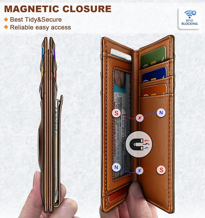 BULLIANT Magnetic Slim Leather Airtag Wallet Money Clip For Men 12Cards | RFID Blocking | Easy Access | Gift Boxed | Pocket Fit - Image 2