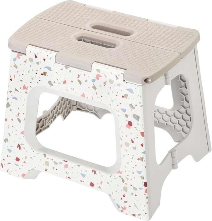 Vigar Compact Folding Step Stool, 12-1/2 Inch, Terrazzo | For Adults, Lightweight Portable Stool with Handle, Non Slip, Space-Saving, up to 330 lb by VIGAR