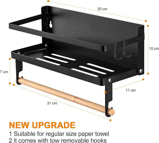 Spice Rack Magnetic Shelf, Foldable Refrigerator Magnetic Spice Holder, Wall Mounted Seasoning Organizer Hanging Spice Storage Stand with Paper Towel Holder Roll & Hooks - Image 5