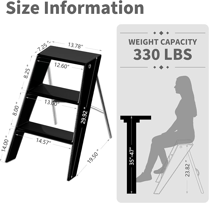 HOTEAGLE Modern Folding Chair - Multifunctional Design Doubles as Step Stool & Storage Shelf, Sturdy Engineering Plastic for Kitchen, Dining & Bistro,Black - Image 5