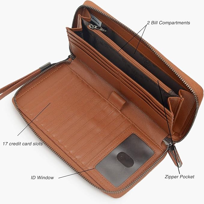 Bveyzi Women RFID Blocking Wallet Leather Zip Around Phone Clutch Large Capacity Ladies Travel Purse Wristlet - Image 5