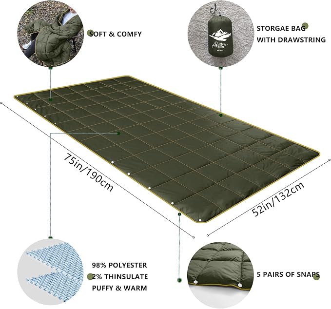 Camping Blanket,Lightweight Puffy Blanket Packable Down Alternative Throw Blanket Waterproof Windproof for Outdoors, Travel, Beach, Airplane, Hiking - Image 3