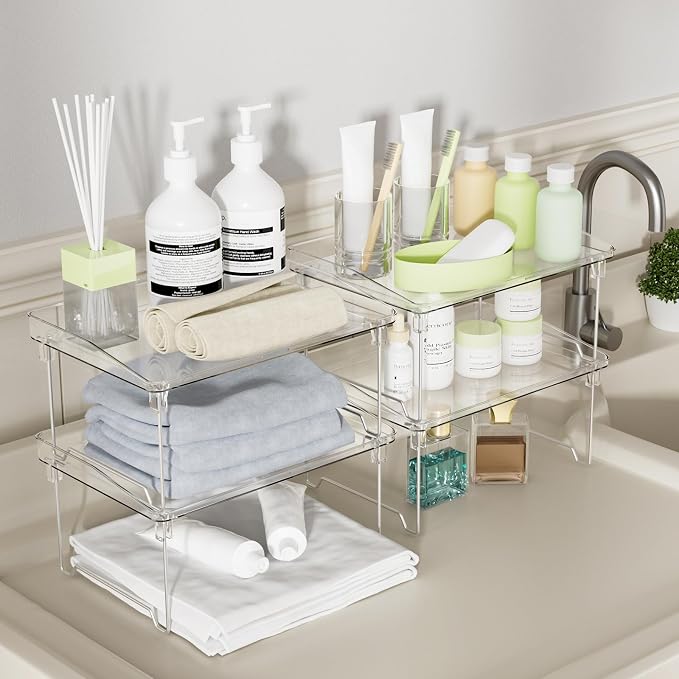 STARLATTA Acrylic Cabinet Organizer Shelf,4 Pcs Stackable Kitchen Counter Shelves,Spice Rack,Countertop Organizers,Clear Plastic Storage Organization for Makeup，Bathroom,Cupboard,Desk,Pantry - Image 5