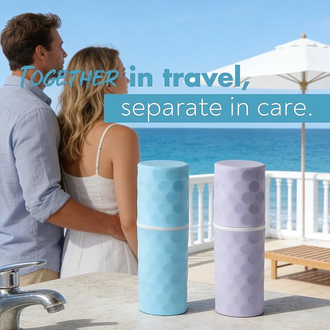 2Pcs Travel Toothbrush Case, Portable Travel Toothbrush Holder with Dot,Toothpaste Container for Home, Travel, Business, Camping, School, Couple 8.1x2.5x2 (Purple+Blue) - Image 6
