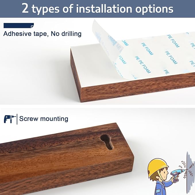 Dmore magnetic knife holder for wall—with 2 hooks, No Drilling 20 Inch walnut knife magnetic strip, Powerful knife magnet rack, include Adhesive Tape and screws for Knives, Utensils, and Tools - Image 5