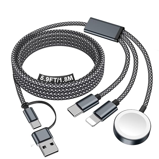 Travel Essentials for Apple Watch Charger,iPhone Charger,3 in 2 Type C/Lightning/Magnetic Travel Charging Cable,Portable Multi Charging Cable for Apple Watch, iPhone 17‑11,Samsung S26,Car,iPad-6FT by Accessoriesforphoneandelectricproducts