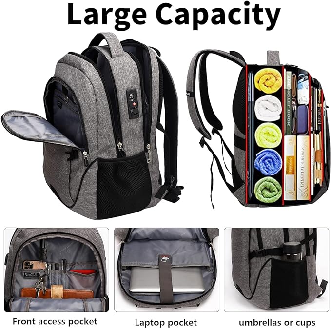SHRRADOO Travel Laptop Backpack for Men Women, College High Schoolbag | Anti Theft Backpack with Combination Lock, Carry On Flight Approved, Fit 17 Inch Laptop, Bookbag School Backpack,Work Daypack - Image 3