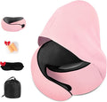 Travel Neck Pillow, Newly Upgraded Hooded Neck Pillow,100% Pure Memory Foam Travel Pillow for Flight Headrest Sleep,Portable Aircraft Accessory,Suitable for use in Plane/Car/Office(Pink) by Unknown