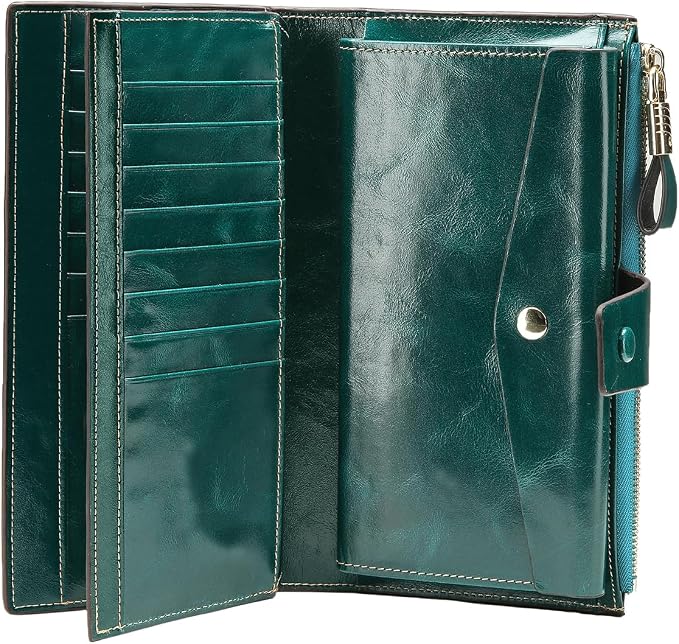Itslife Women's RFID Blocking Large Capacity Luxury Wax Genuine Leather Clutch Wallet Ladies Card holder - Image 3