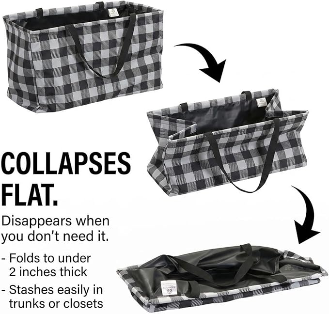 Household Essentials Black and White Plaid Krush Container All-Purpose Utility Tote - Image 4