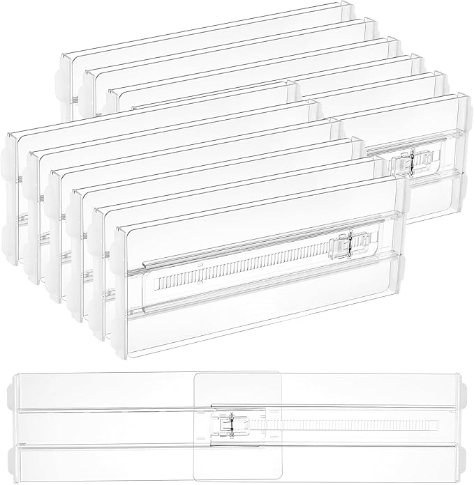 Vtopmart 12 Pack Drawer Dividers for Clothes, 4" High 10.2"-16.5" Adjustable Expandable Dresser Drawer Organizer, Clear Plastic Separators for Dresser, Baby Clothing, Underwear, Cosmetic, Toiletries | Expandable Dresser Drawer Organizer, Clear Plastic ... by Vtopmart
