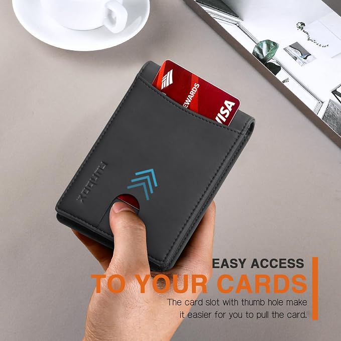 RUNBOX Slim Wallet for Men Genuine Leather RFID Blocking Bifold Minimalist Front Pocket Mens Wallet with Money Clip Thin Gift Box - Image 5