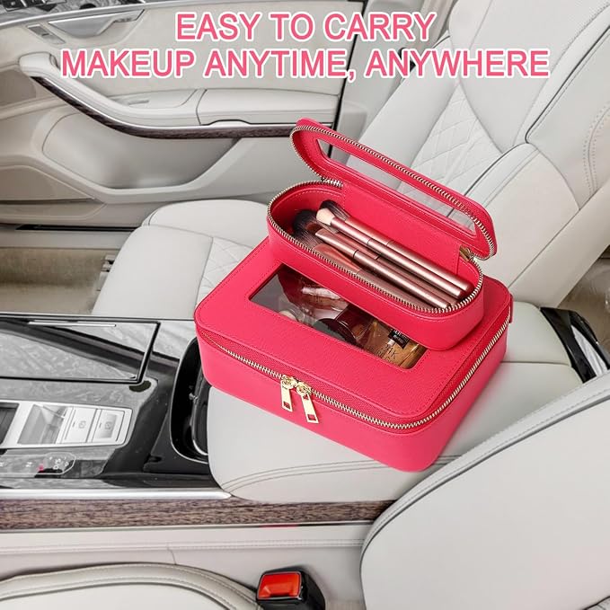 Pinkmik Travel Clear Makeup Bag, (Fuxia, M+SLIM) | Brush Case, TSA Approved Toiletry Bag, Waterproof Cosmetic Organizer with Zipper, Car Essential for Women - Image 6