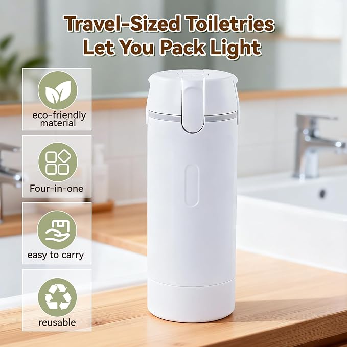 4 in 1 Travel Dispenser Bottle with Cleaning Brush,4 Pack 30ml Leak Proof Refillable Travel Size Toiletries Containers for Shampoo Conditioner,Portable Travel Bottles Set for Vacation Camping & Gym - Image 4