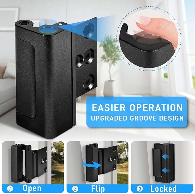 5Pack Door Reinforcement Lock Home Security, Childproof Safety | Top Door Lock Latch for Toddlers Safety, Inside Defender Prevents Unauthorized Entry on Inward Doors, Withstands 800lbs - Image 5