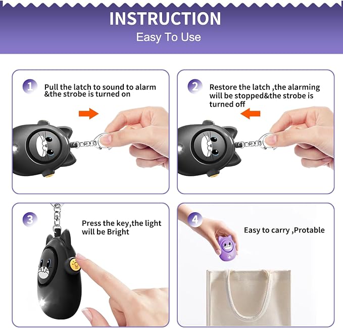 Personal Safety Alarm for Women by Women–Loud Siren, 130dB Loud Siren Keychain in a Variety of Colors, Cute Cat Design Security Device for Children, Elderly - Image 5