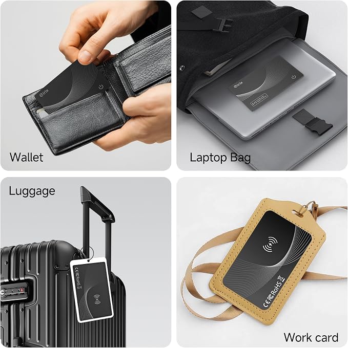 2026 [Apple MFi Certified] (iOS Only) Wallet Tracker Card, Rechargeable Thin Finder, Works with Apple Find My, IP68 Waterproof Item Locator for Luggage Tags, Passports, Phone (Black, 4 Pack) - Image 6