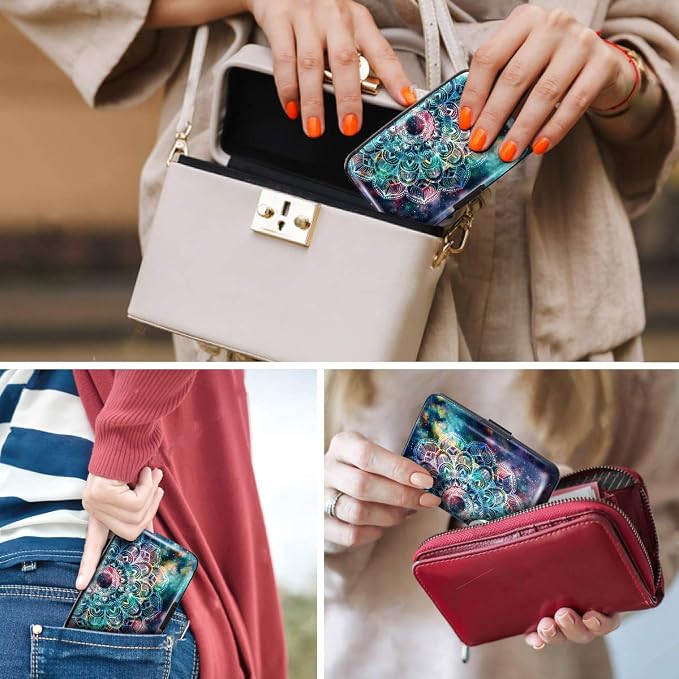 Credit Card Holder for Women,RFID Blocking Slim Hard Mini Card Case ID Case Travel Wallet Nebula - Image 6