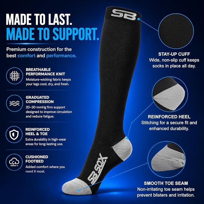 SB SOX Compression Socks for Men & Women (20-30mmHg) | Best Quality Compression Socks for Flying, Medical, Sports, Wide Calf Fit, Pregnancy, and Daily Wear. Trusted since 2016. - Image 6