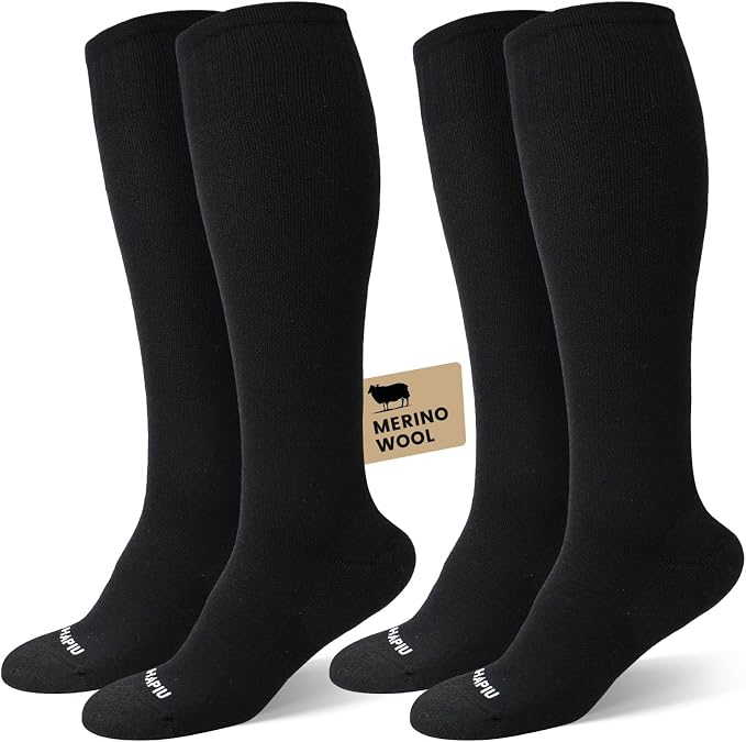 Merino Wool Easy On Compression Socks for Women & Men, 15-20 mmHg, Plus Size Knee High Stocking for Nurses, Pregnancy, Travel, Flight, Medias de Compresión Mujer by HAPIU