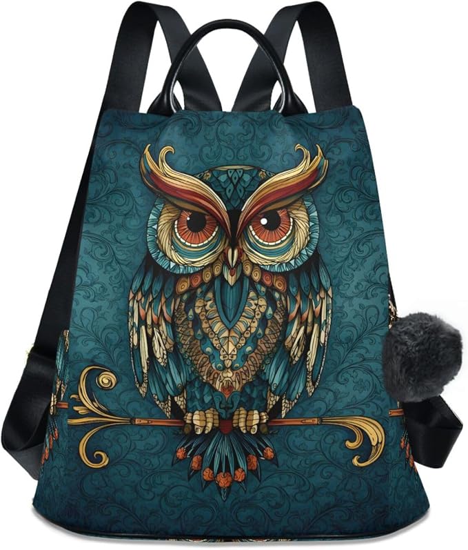 ALAZA Owl Print Ethnic Backpack Purse for Women Anti Theft Fashion Back Pack Shoulder Bag by ALAZA