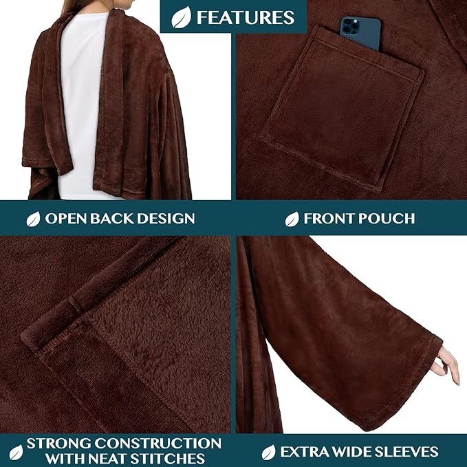 PAVILIA Wearable Blanket with Sleeves for Adult Women Men, Cozy Fleece Warm Wrap Throw with Arms, Gifts for Christmas, Wife - Image 2