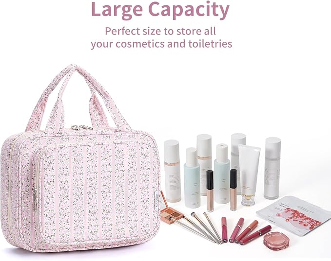 Narwey Hanging Toiletry Bag for Women Travel Makeup Bag Organizer Toiletries Bag for Travel Size Essentials Accessories Cosmetics (Pink Flower Buds (Medium)) - Image 6
