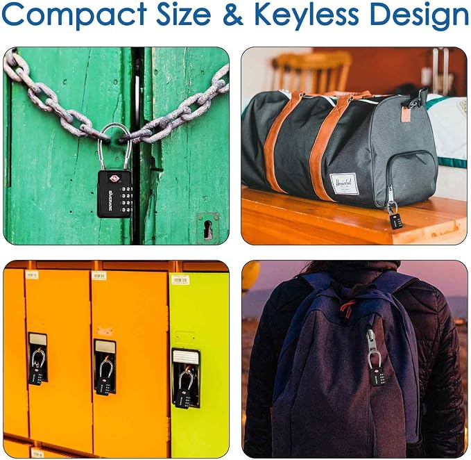 2 Pack TSA Approved Travel Luggage Locks 4-Digit, Metal Cable Suitcase Combination Lock, Alloy Keyless Zipper Padlocks, TSA Accepted Compatible Padlock for Gym Locker, Golf Bag Case, Anti Theft-Black - Image 7