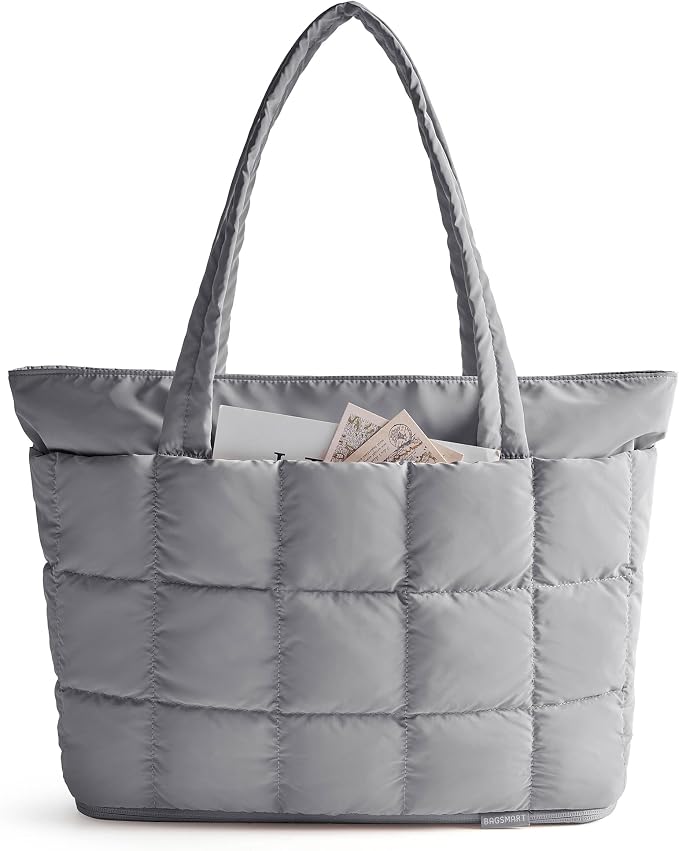 BAGSMART Expandable Tote Bag for Women, Puffer Work Tote Travel Bag | Quilted Carry On Bag for Travel Work Gym College, Waterproof Travel essentials by BAGSMART