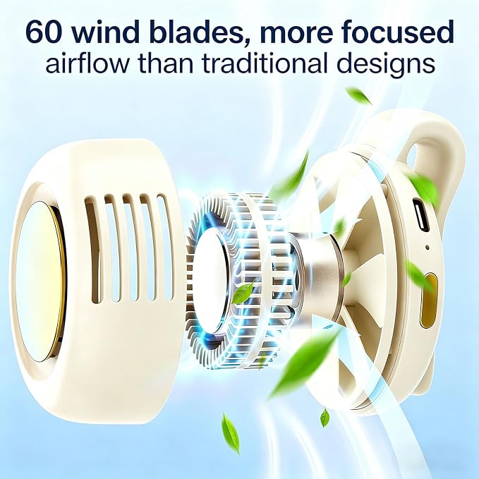 2026 New Portable silent mini bladeless fan 3-speed clip-on fan 360° rotatable suitable for outdoor, travel and office use, travel accessory (white) - Image 2