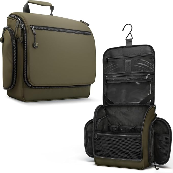 VENTURE 4TH Hanging Travel Toiletry Bag, 18 Compartments - Dark Green | Hangs on rails, hooks or doors; stands upright. Removable TSA pouch. Water-resistant Nylon 290D Twill, reinforced stitching. by VENTURE4TH