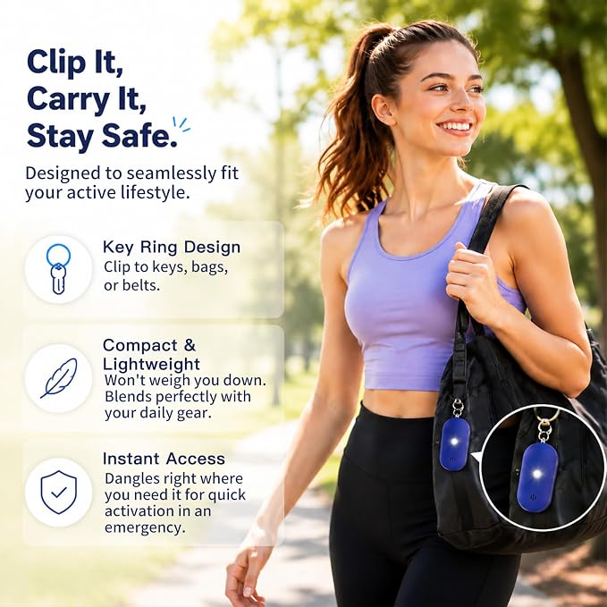 Personal Safety Alarm for Women, 130dB Rechargeable Keychain Alarm with Dual Speakers, LED Strobe Light, Low Power Indicator and USB-C Charging, (Blue) - Image 2