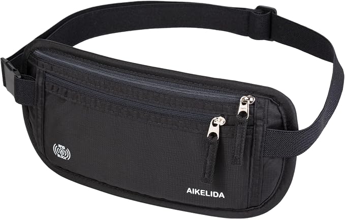 RFID Blocking Money Belt - Passport Holder & Travel Wallet, Slim Hidden Fanny Packs for Women Men - Black - Image 4