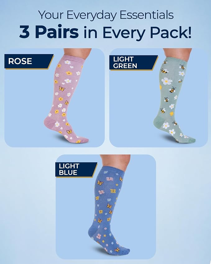 Pembrook 3 Pairs Plus Size Compression Socks Wide Calf - Bamboo Viscose Compression Socks for Women Wide Calf - Image 5