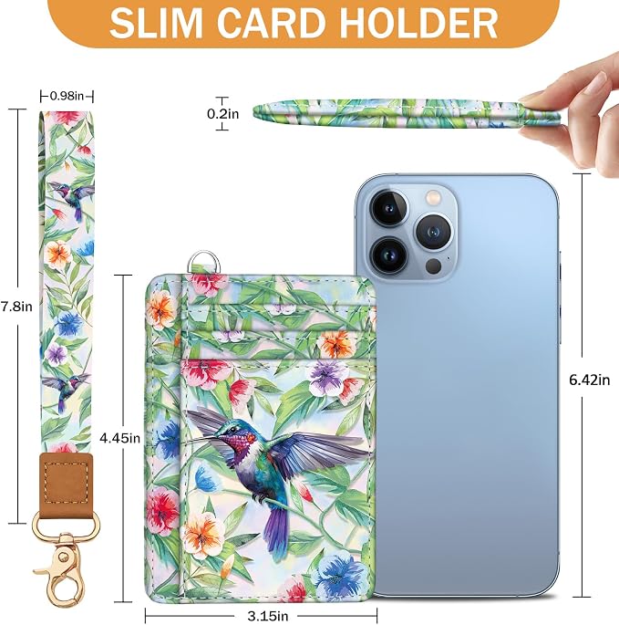 Yonlevres Hummingbird RFID Wristlet Wallet Women Credit Card Holder Slim | Front Pocket, Handy, RFID Blocking, Woman Girls Ladies Gifts, D-ring for Keychain,Thin Mini Card Case, ID Window, PU Leather - Image 6