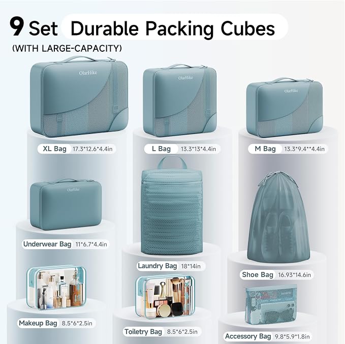 9 Set Packing Cubes for Travel, Gifts for Women Mom,Anti-Tearing Suitcase Organizer,OlarHike Vacation Essentials & Accessories for Cruise Ship - Image 2