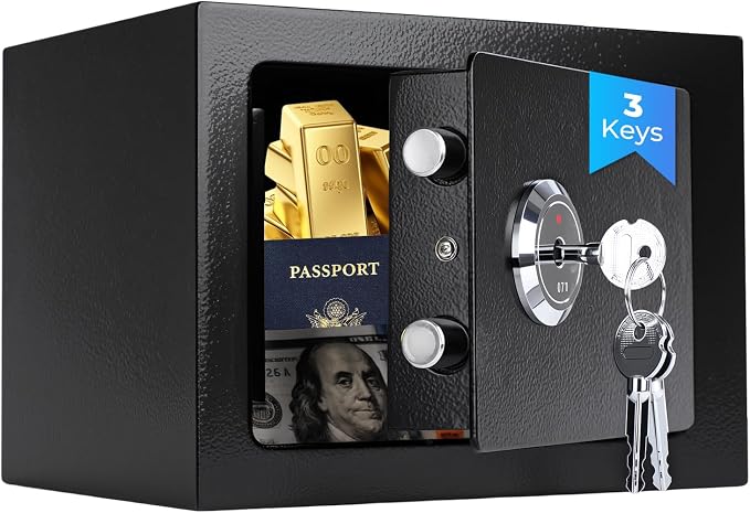 Small Safe Box for Home, Wall Safes 0.23 Cubic Feet, Heavy Duty Steel Safety Lock Box with 3 Keys for Money, Documents, Passort, Jewelry 9.06"x 6.69"x 6.69" - Image 9