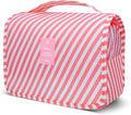 Portable Hanging Toiletry Bag for Travel,Small Multifunctional Makeup Cosmetic Bag for Women,Waterproof Travel Toiletries Organizer,Shower Bathroom Pouch with Hook for Gym,Camping - Pink Stripes by Unknown