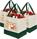 Christmas Canvas Tote Bags with Handles, Large Merry Christmas Shopping Bag | 14.6 x 10.2 x 13 in Holds 60 lbs Reusable Gift Bags for Christmas / Holiday / Party / Kid, Beige 3-Pack by CNaiyunpin