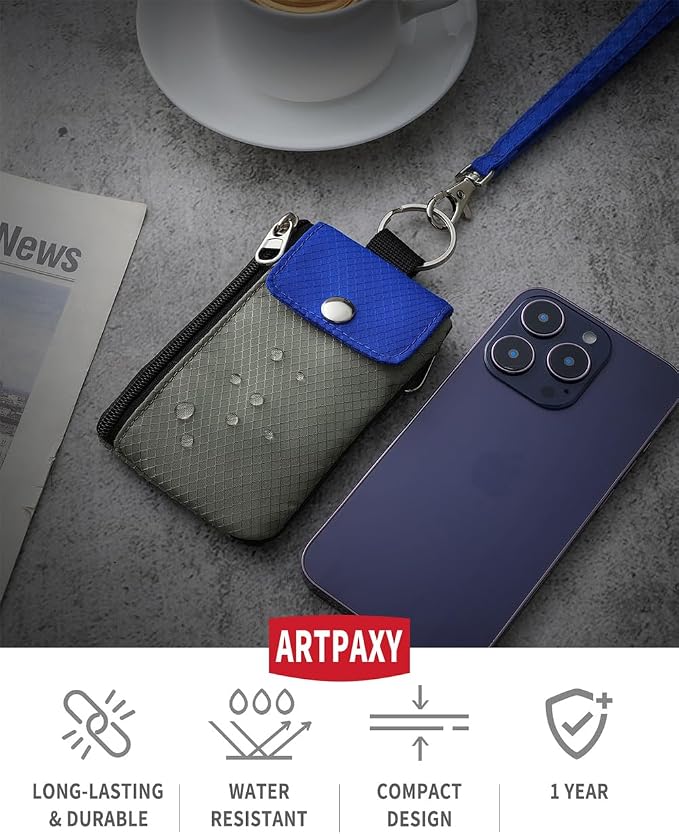 Artpaxy Minimalist Wallet For Mens Womens, Keychain RFID Blocking Zipper Small Wallet with ID Window 2 Lanyards,Water Resistant Travel Cash Card Coin Case Boys Girls - Image 2