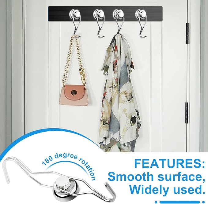 Swivel Swing Magnetic Hooks 40LBS Silver Refrigerator Magnet Hook | Strong Neodymium Magnets for Cruise Cabins Refrigerator Hanging Garage Workshop Office and Kitchen 8 Pack - Image 5