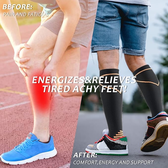 fenglaoda Compression Socks Women Men 6 Pairs, Knee High Best Support Circulation Socks for Running, Travel, Flight, Nurse - Image 4