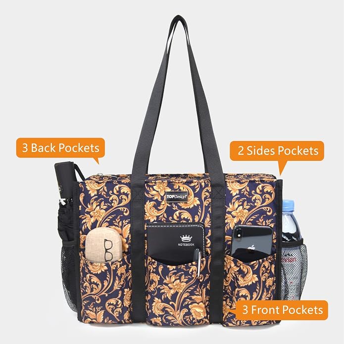 TOPDesign Utility Water Resistant Tote Bag with 13 Pockets, Top Zipper Closure & Thick Bottom Support, for Working Women - Image 3