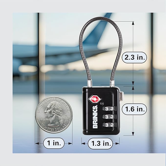 Brinks TSA Accepted Indicator Luggage Lock, Black - Resettable 3-Dial Combination, 2.5 inch Long Cable Shackle, New More Secure TSA008 Key, 4 Pack - Image 5