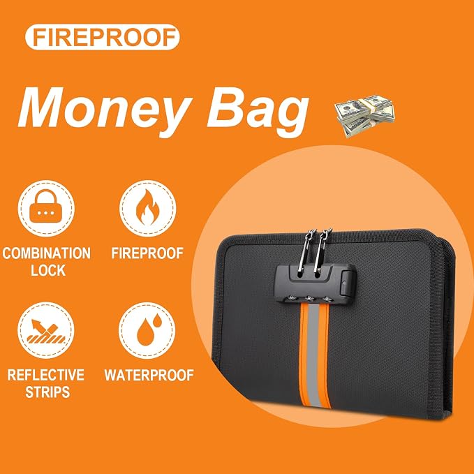 Fireproof Money Bag,Money Bag with Lock and Zipper,Safe Fireproof Waterproof,Suitable for Cash, Mobile Phones, Keys, Credit Cards - Image 8